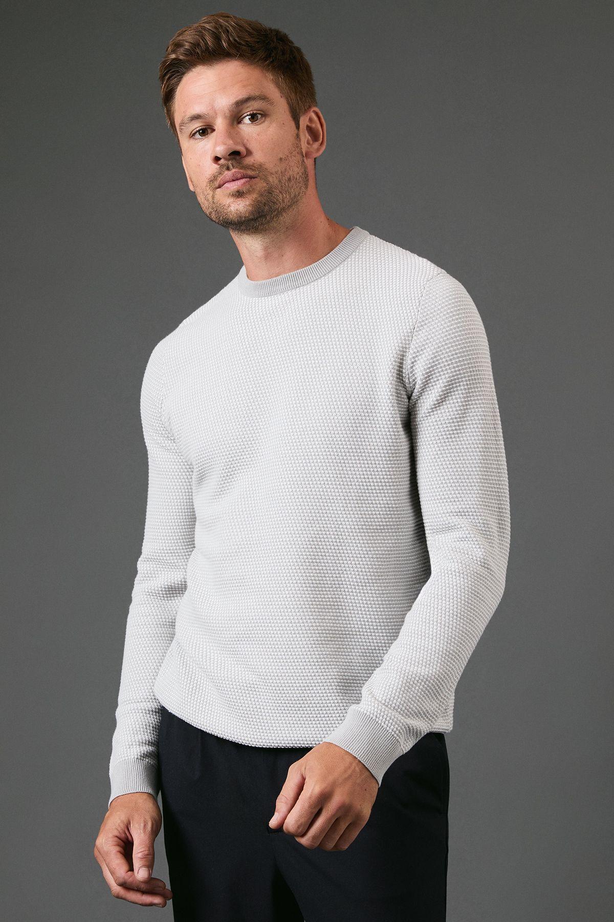 Light Grey Textured Crew Neck Jumper by BURTON