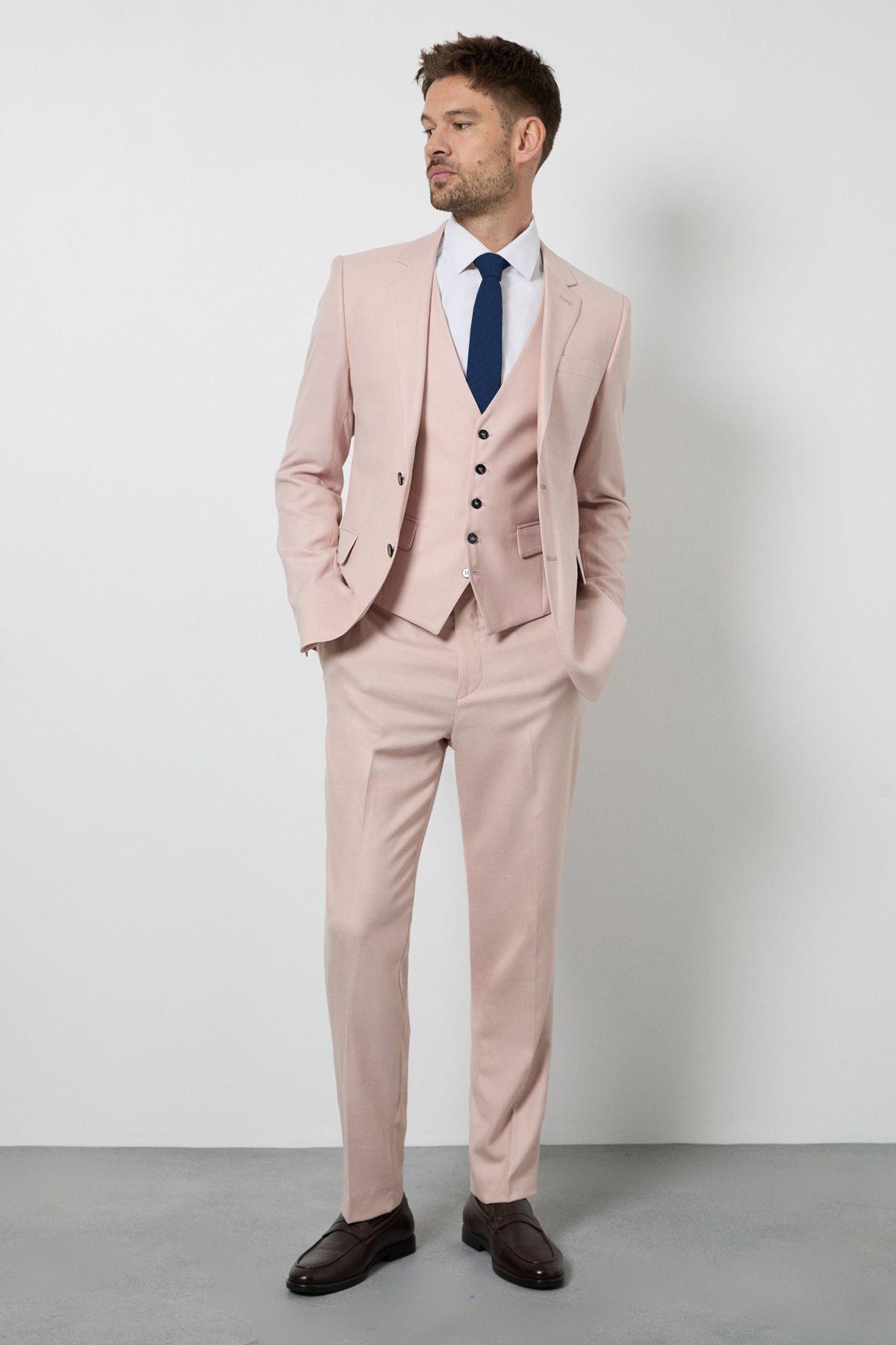 Light Pink Slim Fit Suit Trousers by BURTON