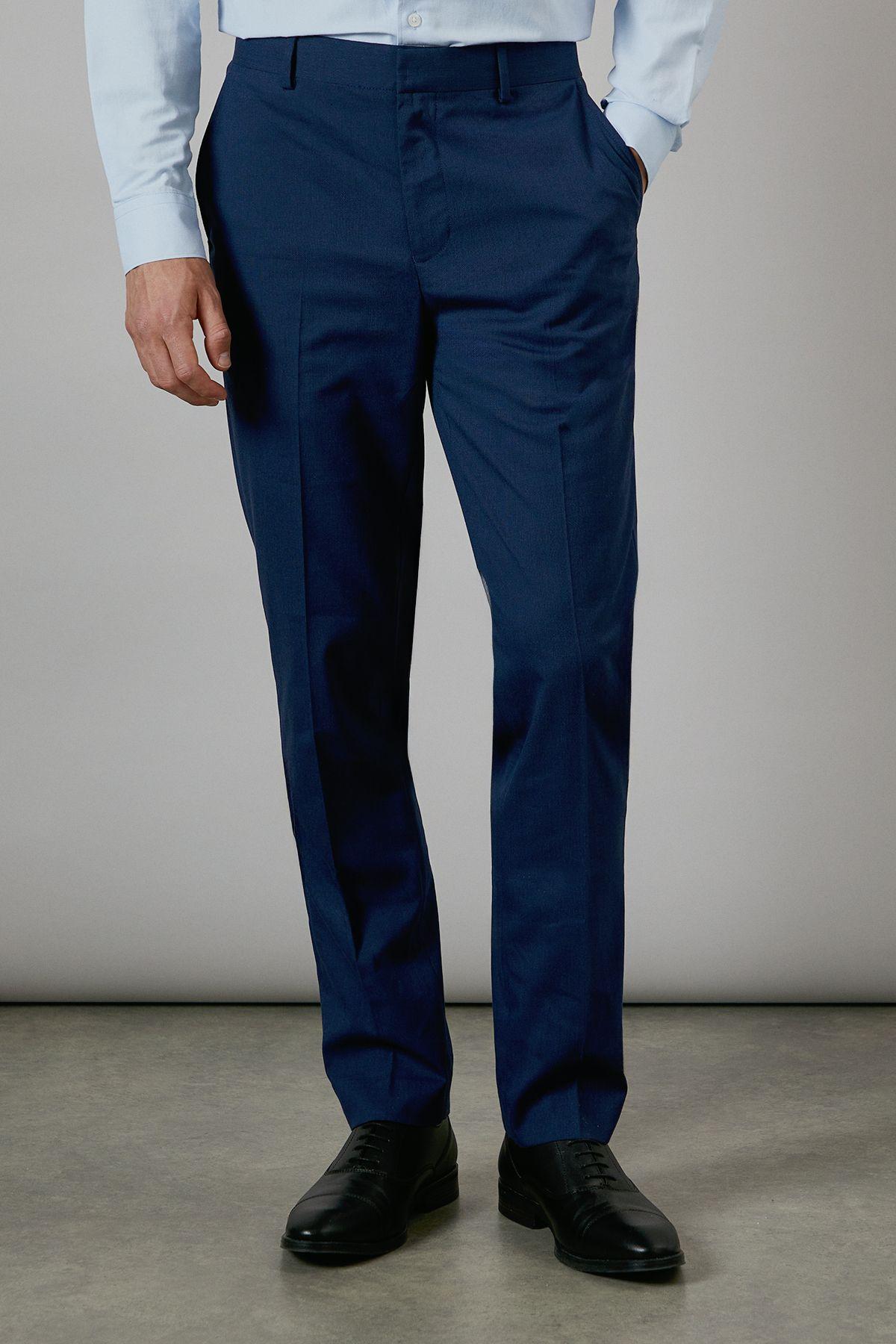 Mid Blue Textured Stretch Slim Fit Suit Trouser by BURTON