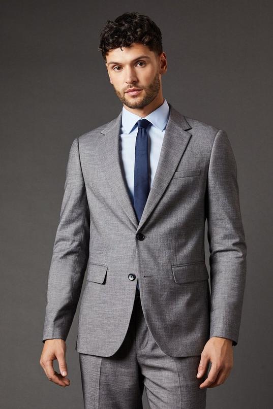 Mid Grey Sharkskin Slim Fit Suit Jacket by BURTON