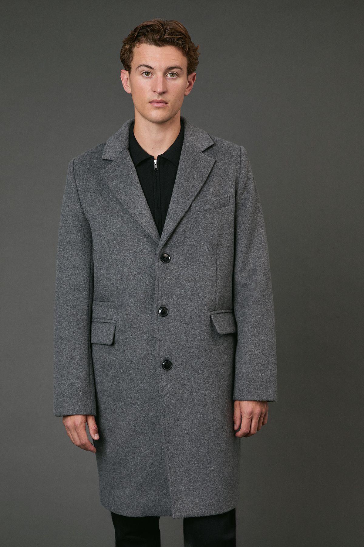 Mid Grey Signature 3 Button Epsom Wool Blend Coat by BURTON