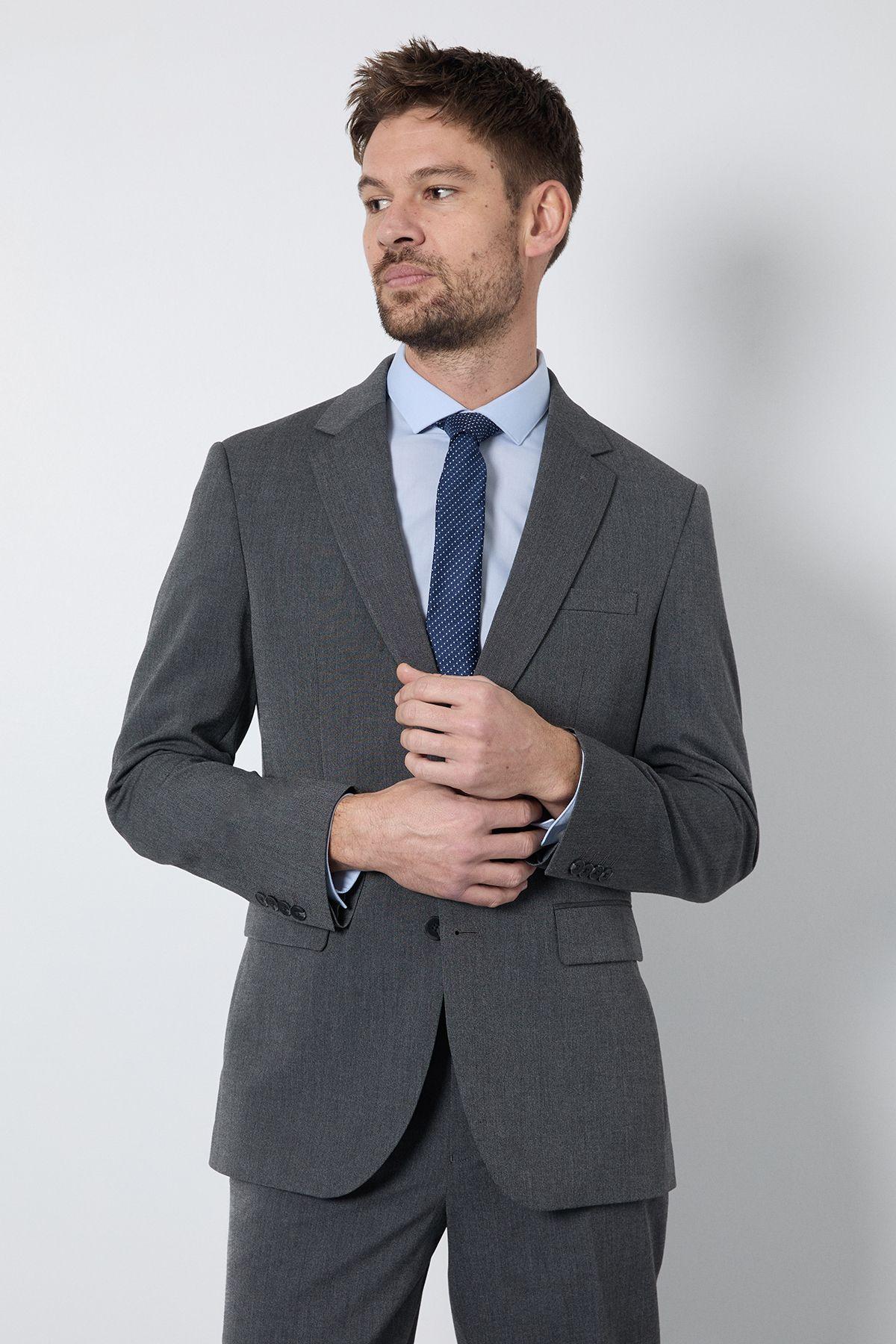 Mid Grey Tailored Fit Essential Suit Jacket by BURTON