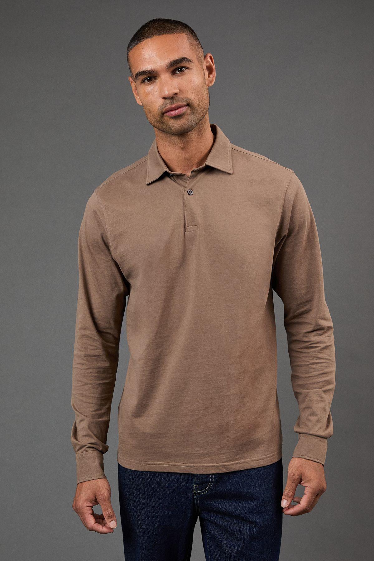 Mocha Long Sleeve Smart Jersey Polo Shirt by BURTON