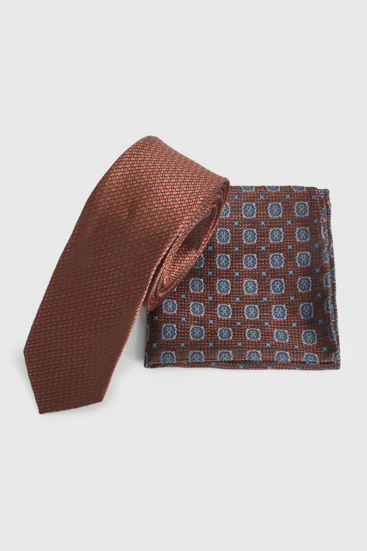 Mocha Patterned Tie and Foulard Pocket Square by BURTON