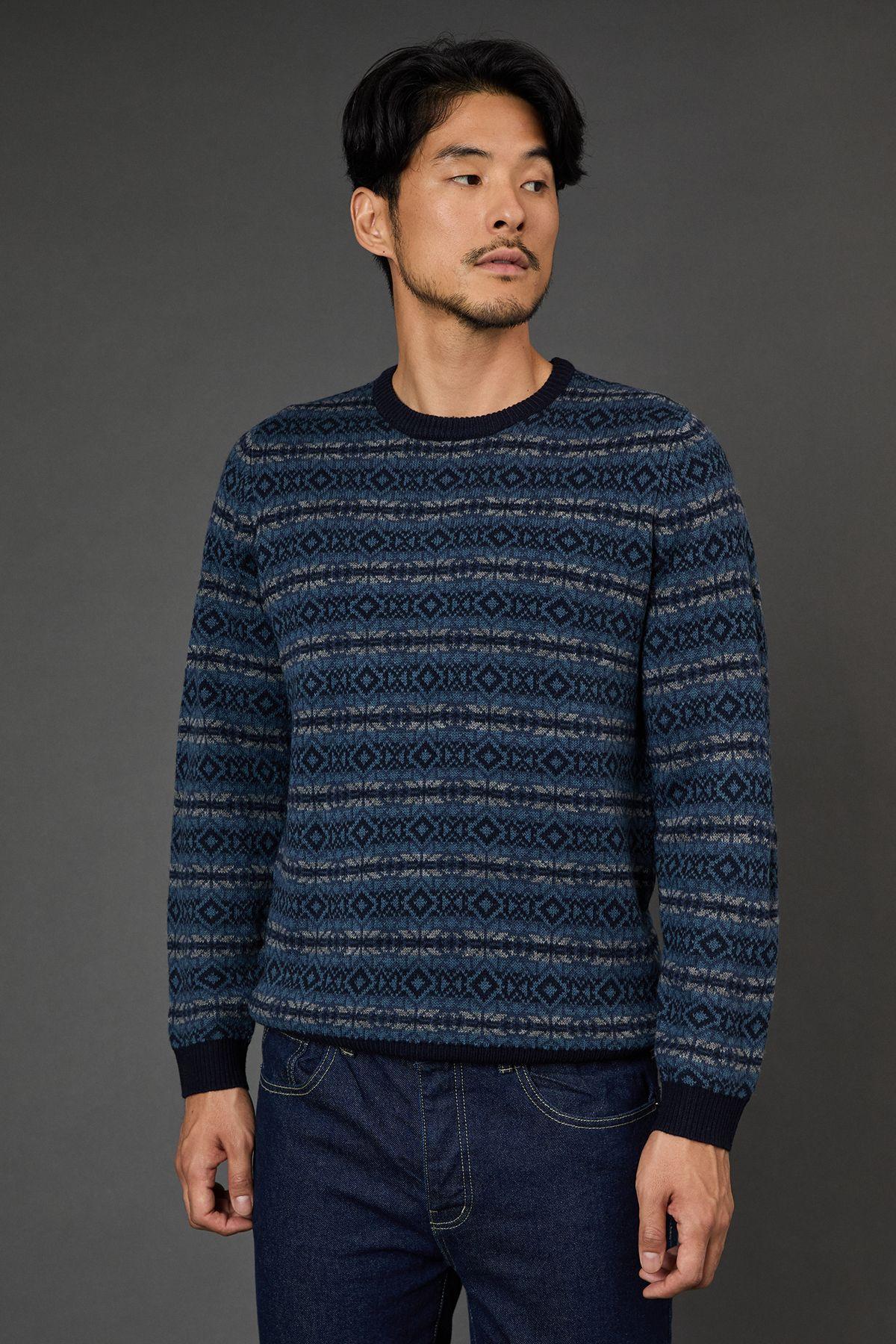 Navy All Over Festive Pattern Christmas Jumper by BURTON