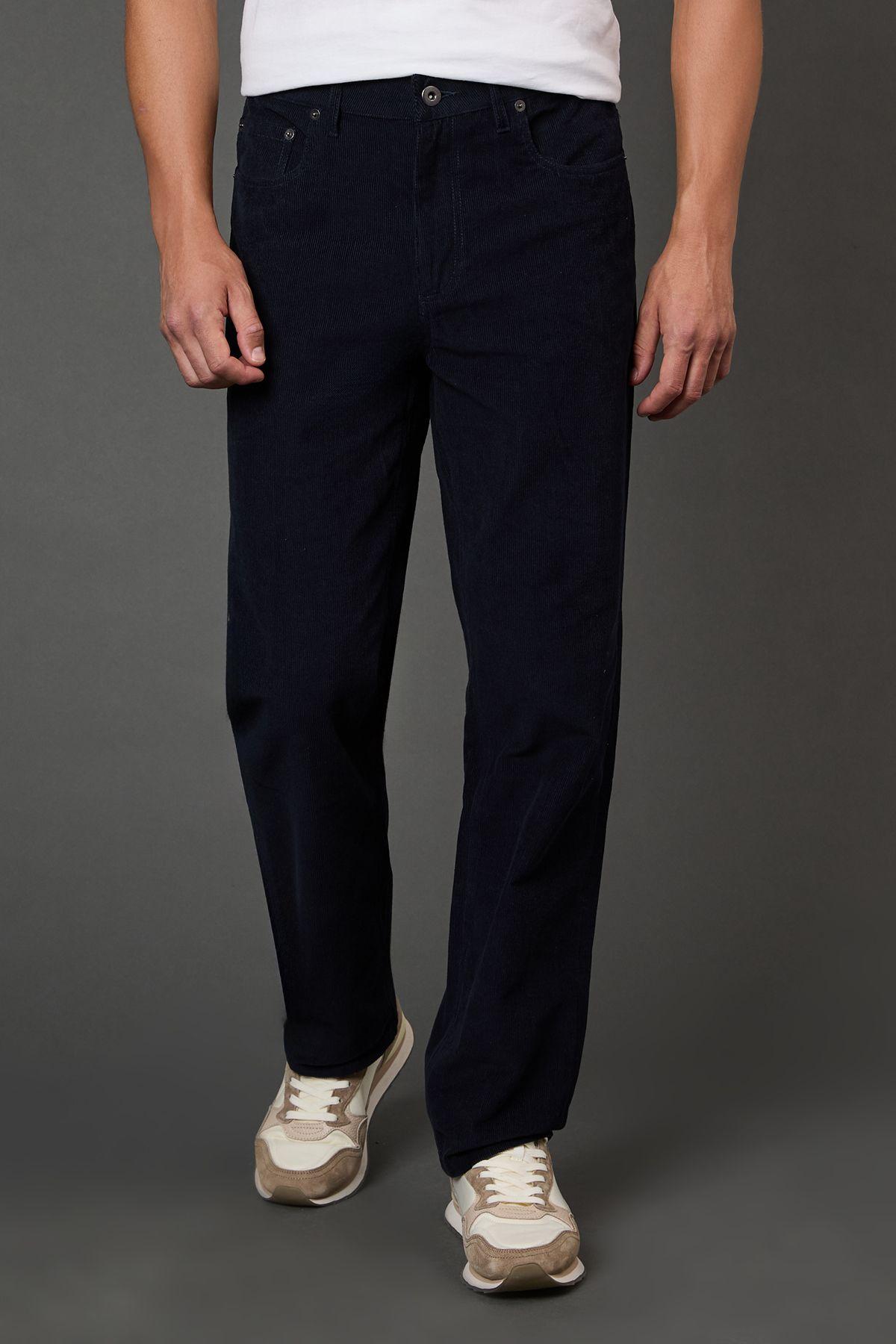 Navy Corduroy Straight Fit Trousers by BURTON
