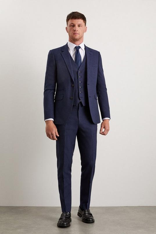 Navy Marl Slim Fit Suit Jacket by BURTON