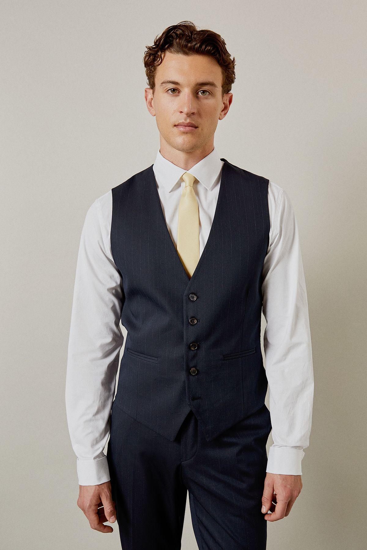 Navy Pinstripe Waistcoat by BURTON