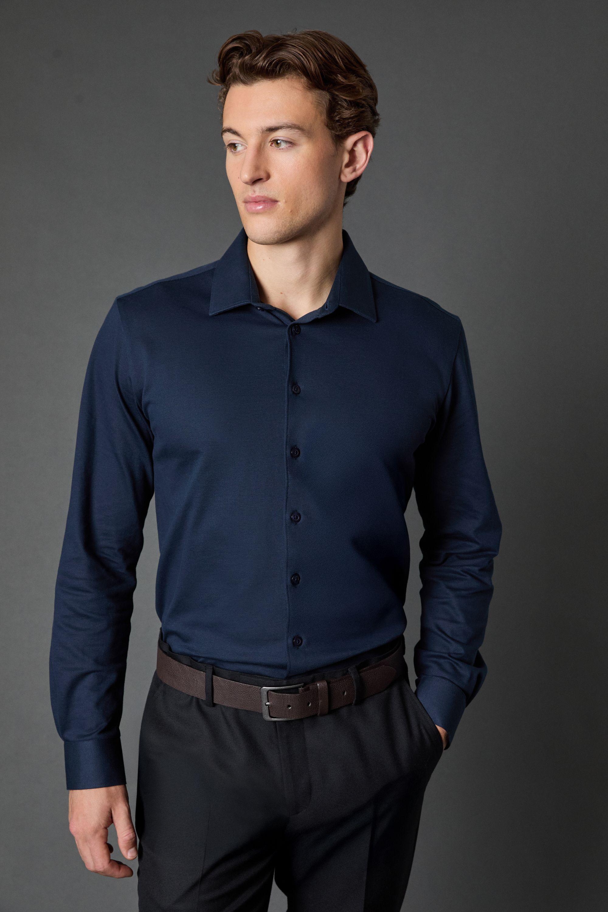 Navy Pique Slim Fit Long Sleeve Shirt by BURTON