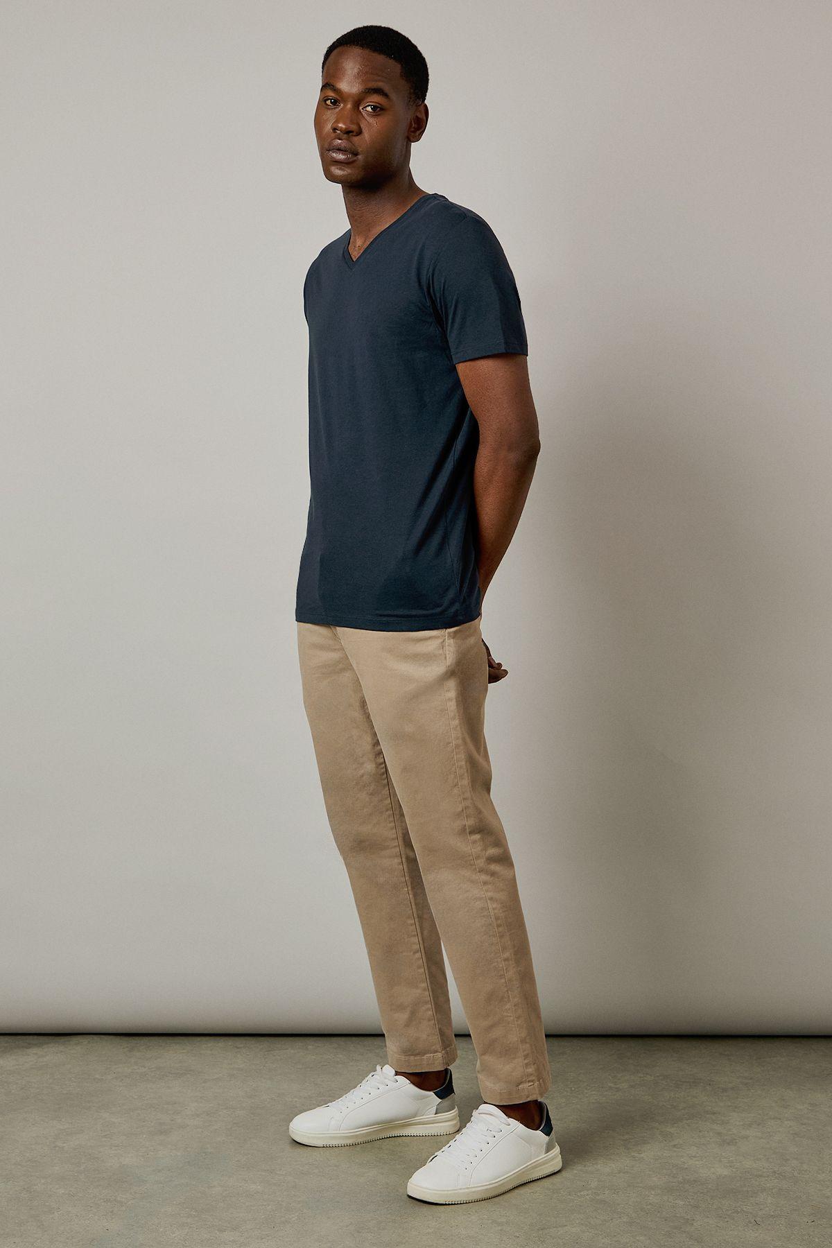 Navy Plain V Neck T-Shirt by BURTON