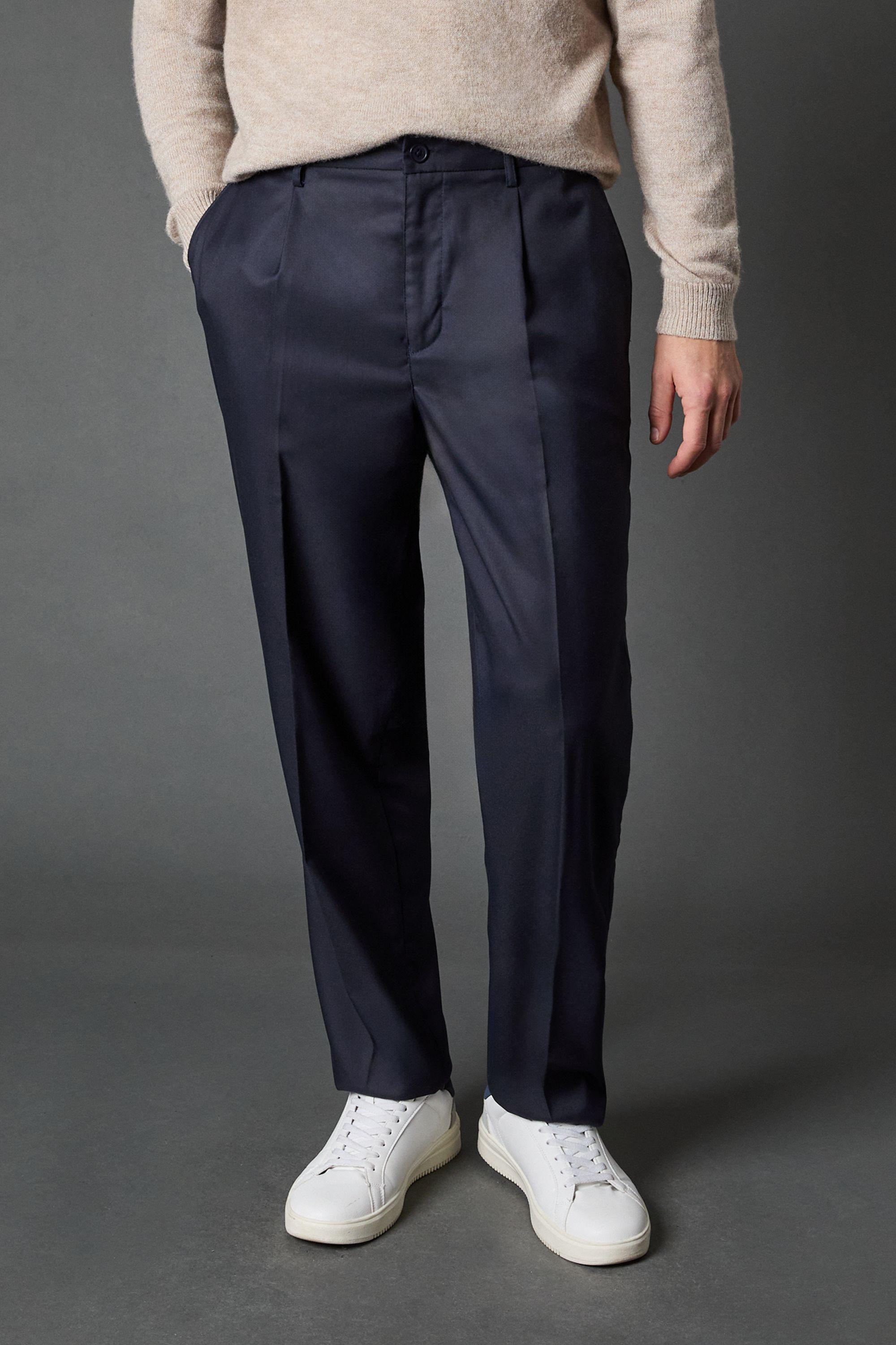 Navy Pleat Front Wide Leg Smart Trousers by BURTON
