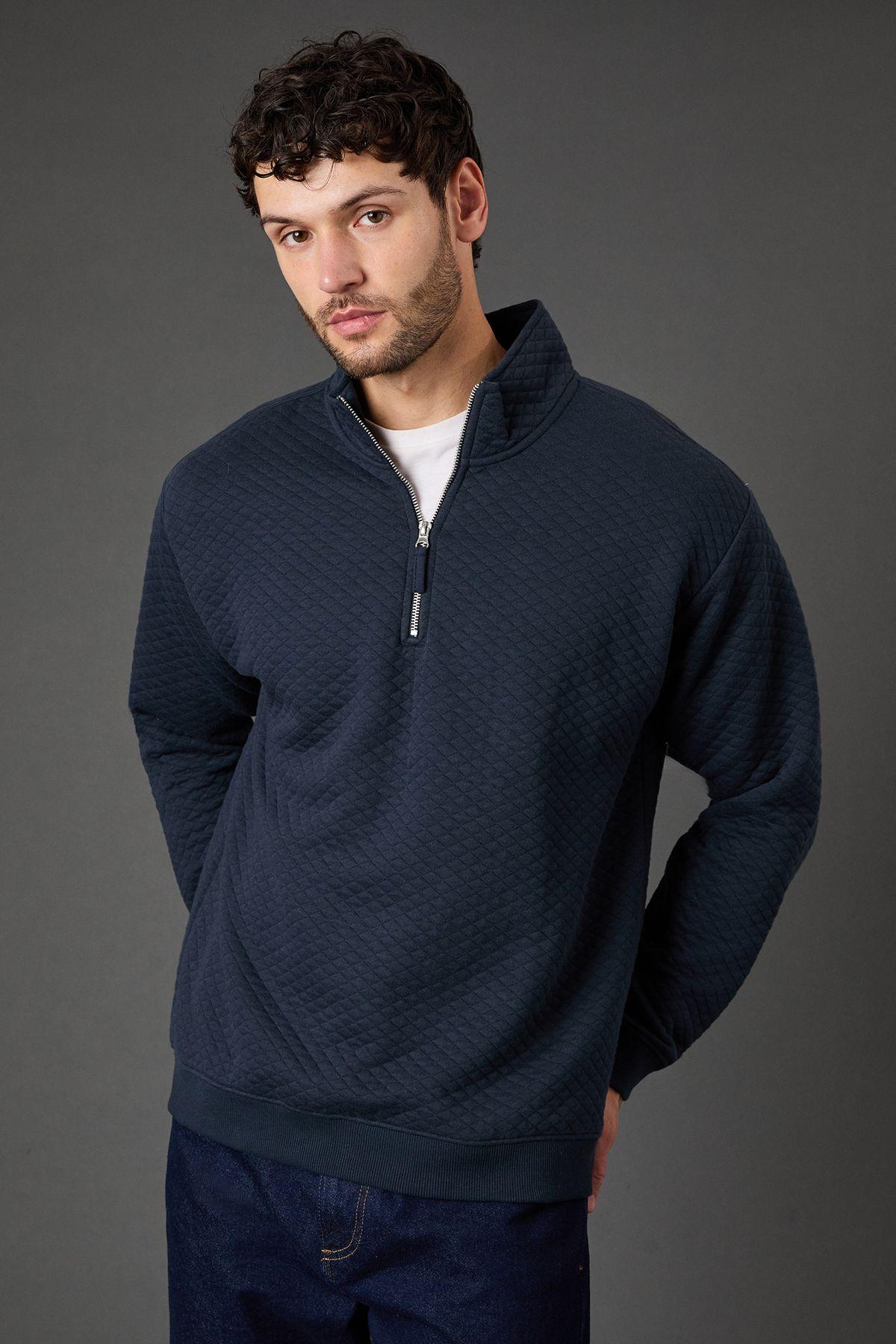 Navy Quilted Half Zip Jumper by BURTON