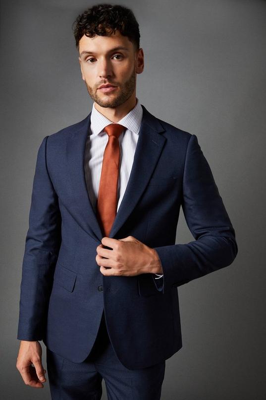 Navy Sharkskin Slim Fit Suit Jacket by BURTON