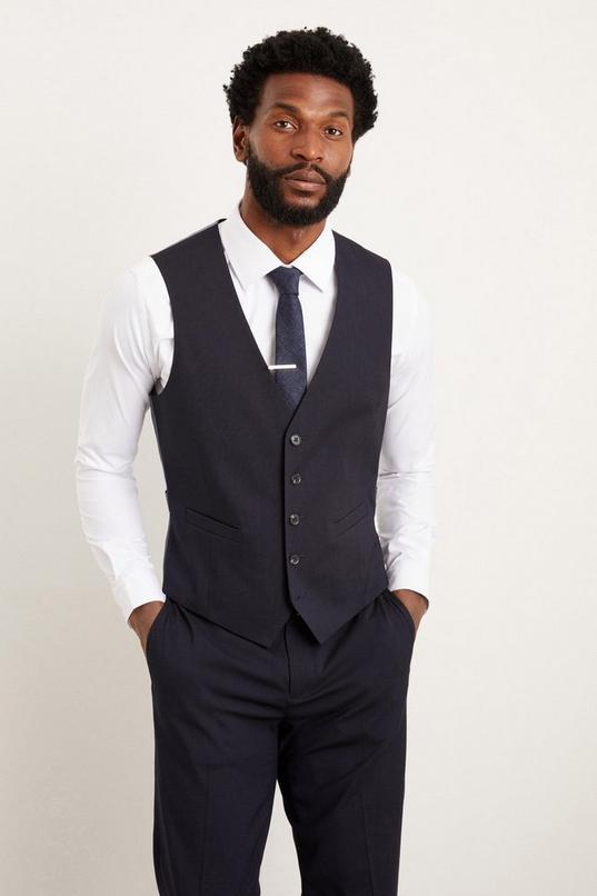 Navy Slim Fit Essential Waistcoat by BURTON