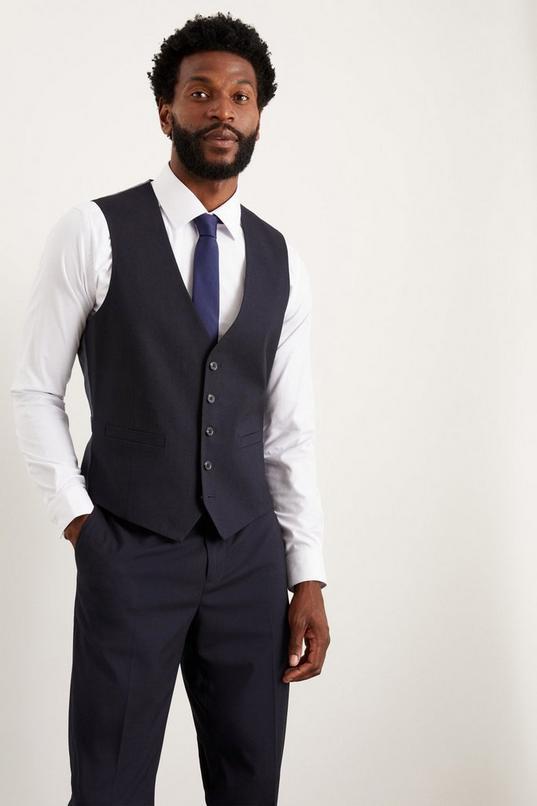 Navy Tailored Fit Essential Waistcoat by BURTON