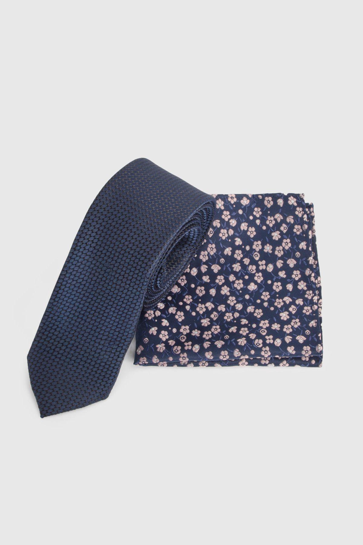 Navy Tie and Ditsy Pocket Square by BURTON