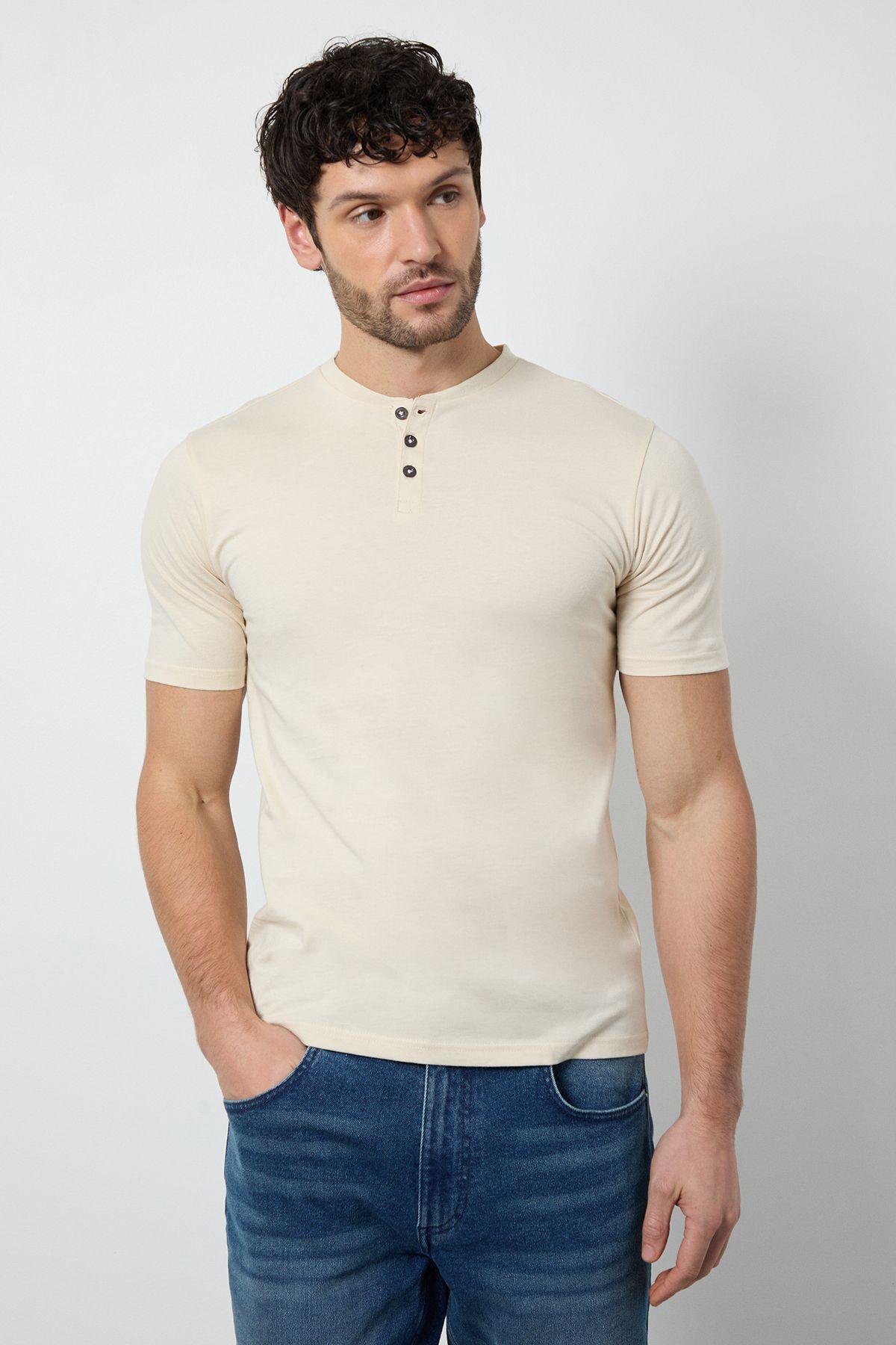 Off White Grandad Neck T-Shirt by BURTON