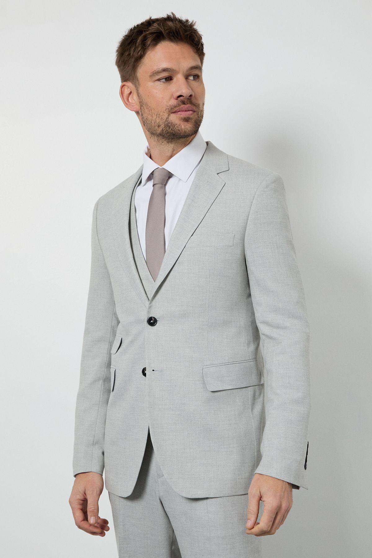Pale Grey Tailored Fit Suit Jacket by BURTON
