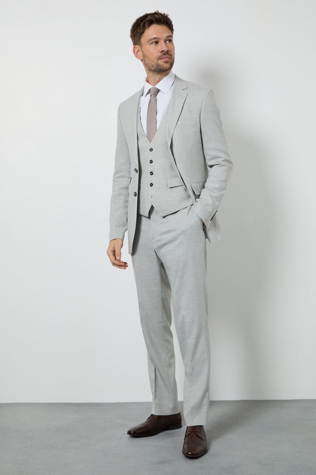 Pale Grey Tailored Fit Suit Trousers by BURTON