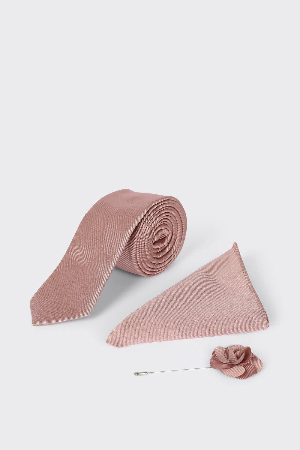 Pink Tie With Pocket Square and Pin by BURTON
