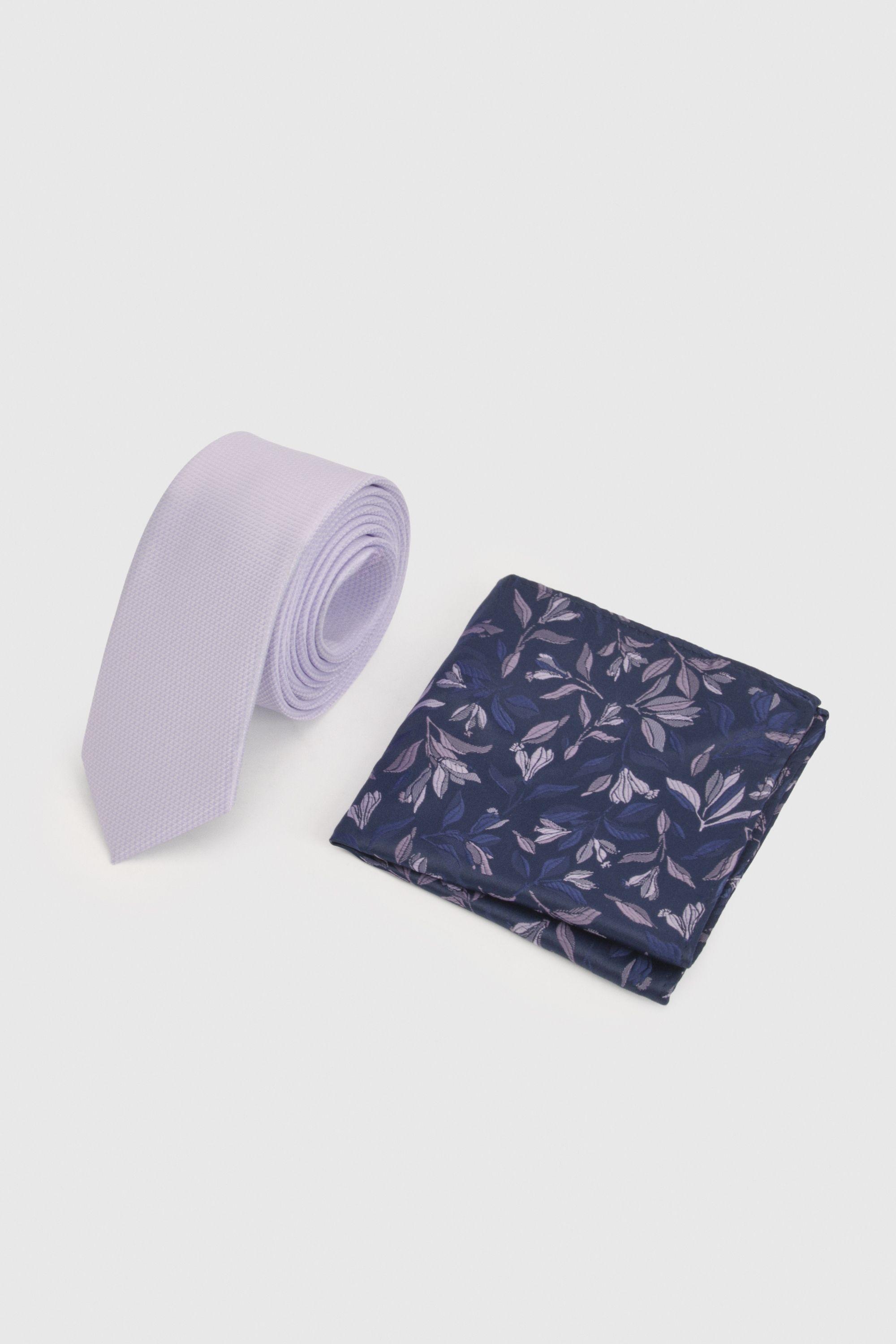 Purple Tie and Floral Pocket Square by BURTON