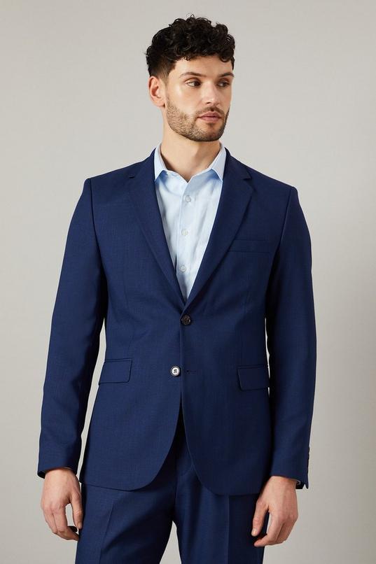 Royal Blue Tailored Fit Sharkskin Suit Jacket by BURTON