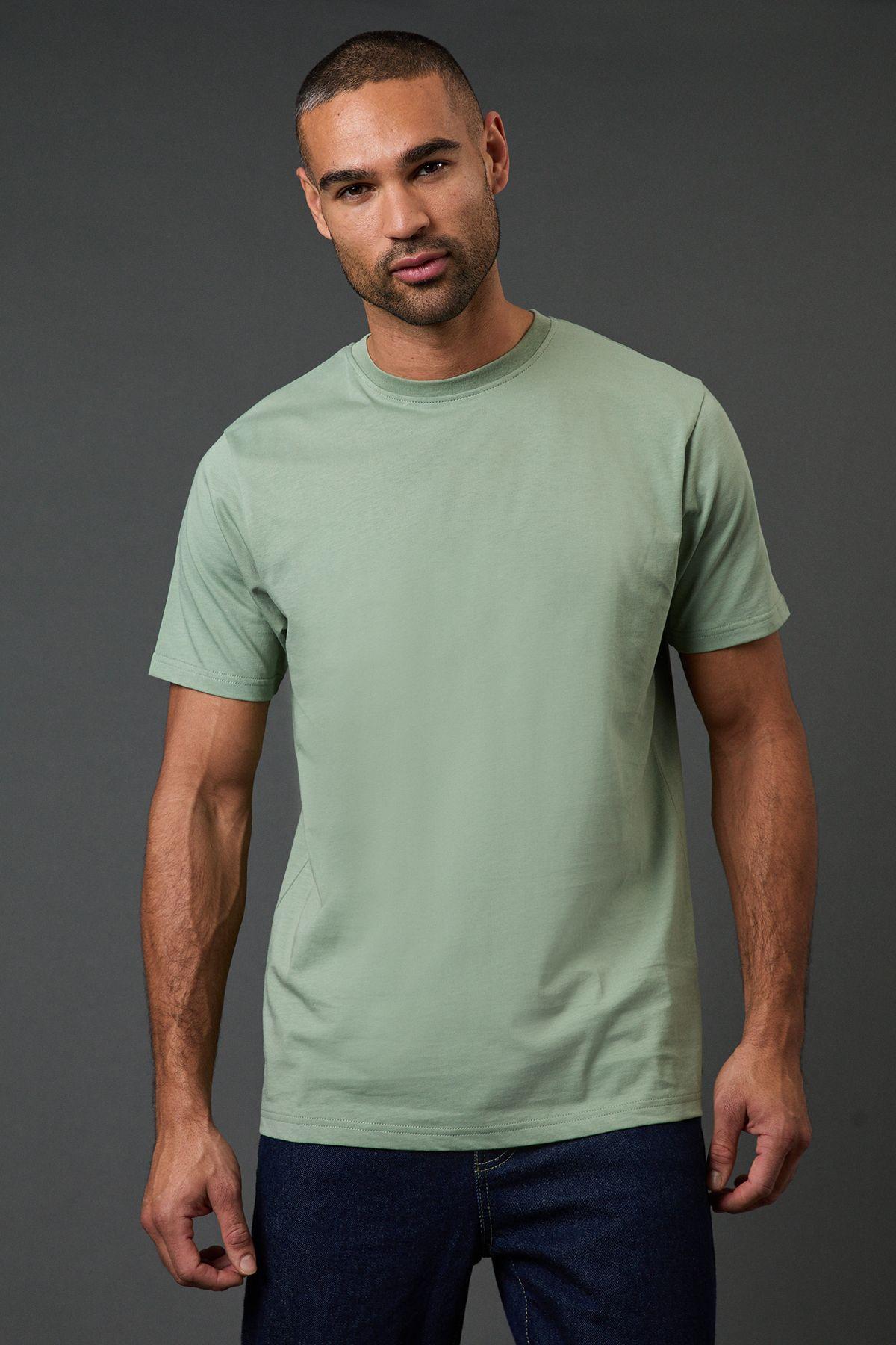 Sage Green Plain Crew Neck T-Shirt by BURTON