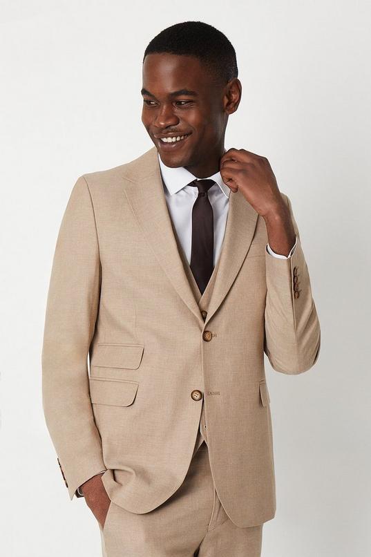 Slim Fit Neutral End On End Suit Jacket by BURTON