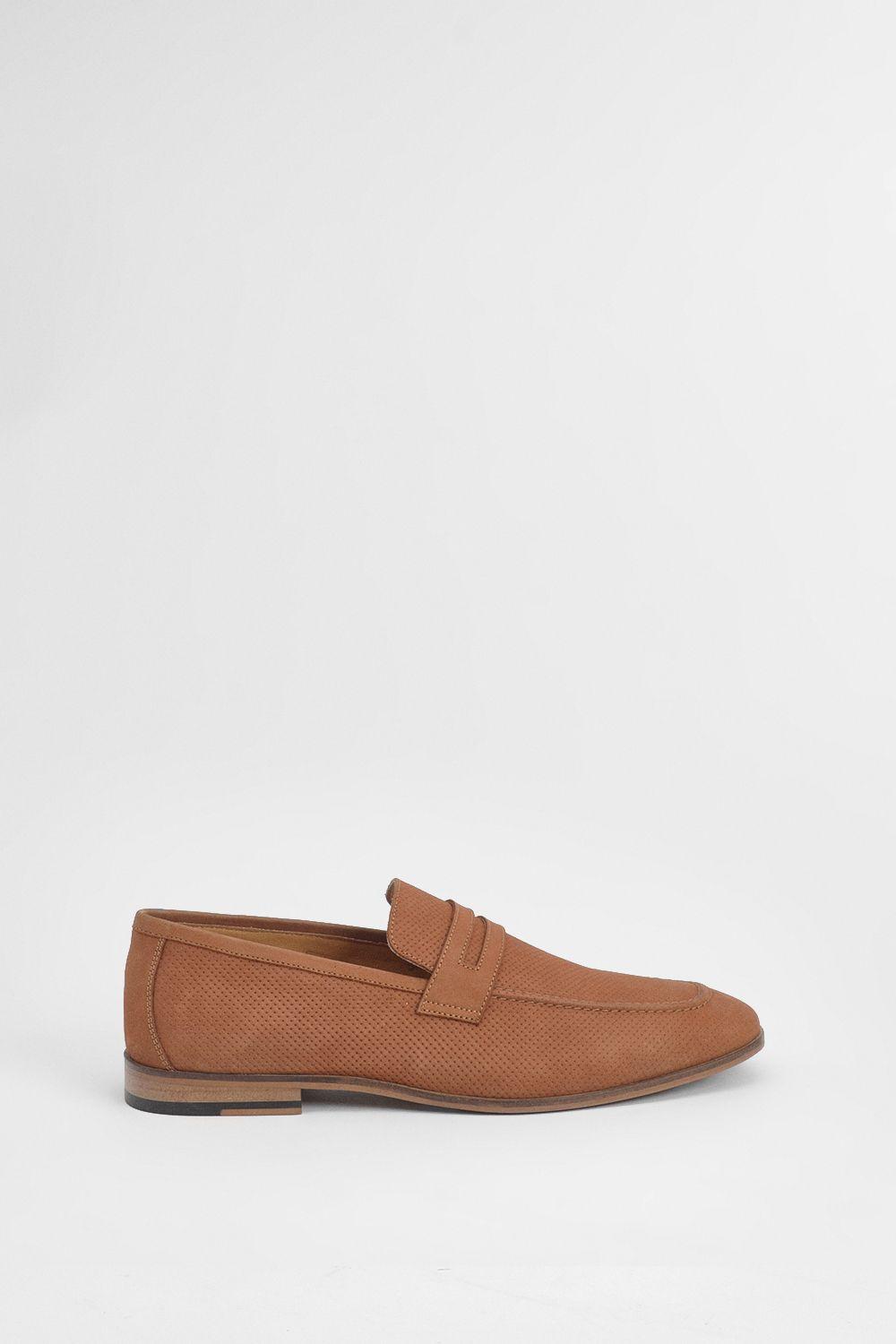 Tan Perforated Leather Penny Loafers by BURTON