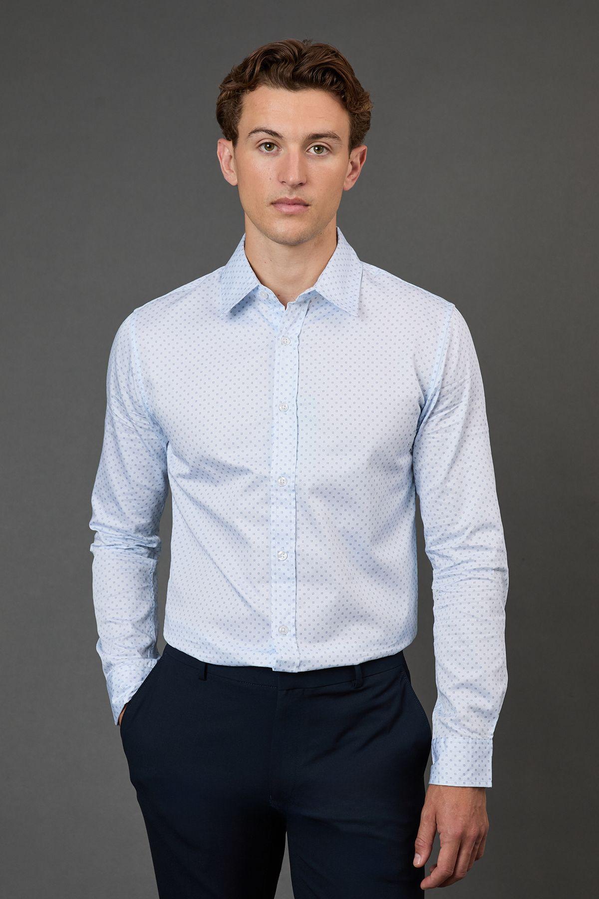 White Geometric Print Slim Fit Long Sleeve Shirt by BURTON