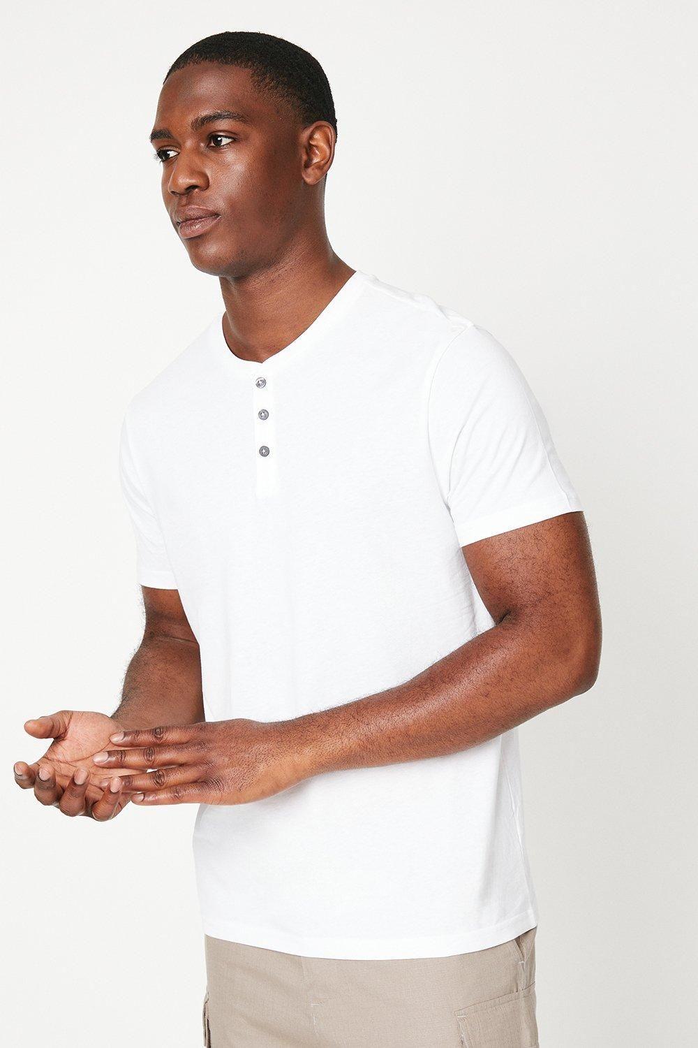 White Grandad Neck T-Shirt by BURTON