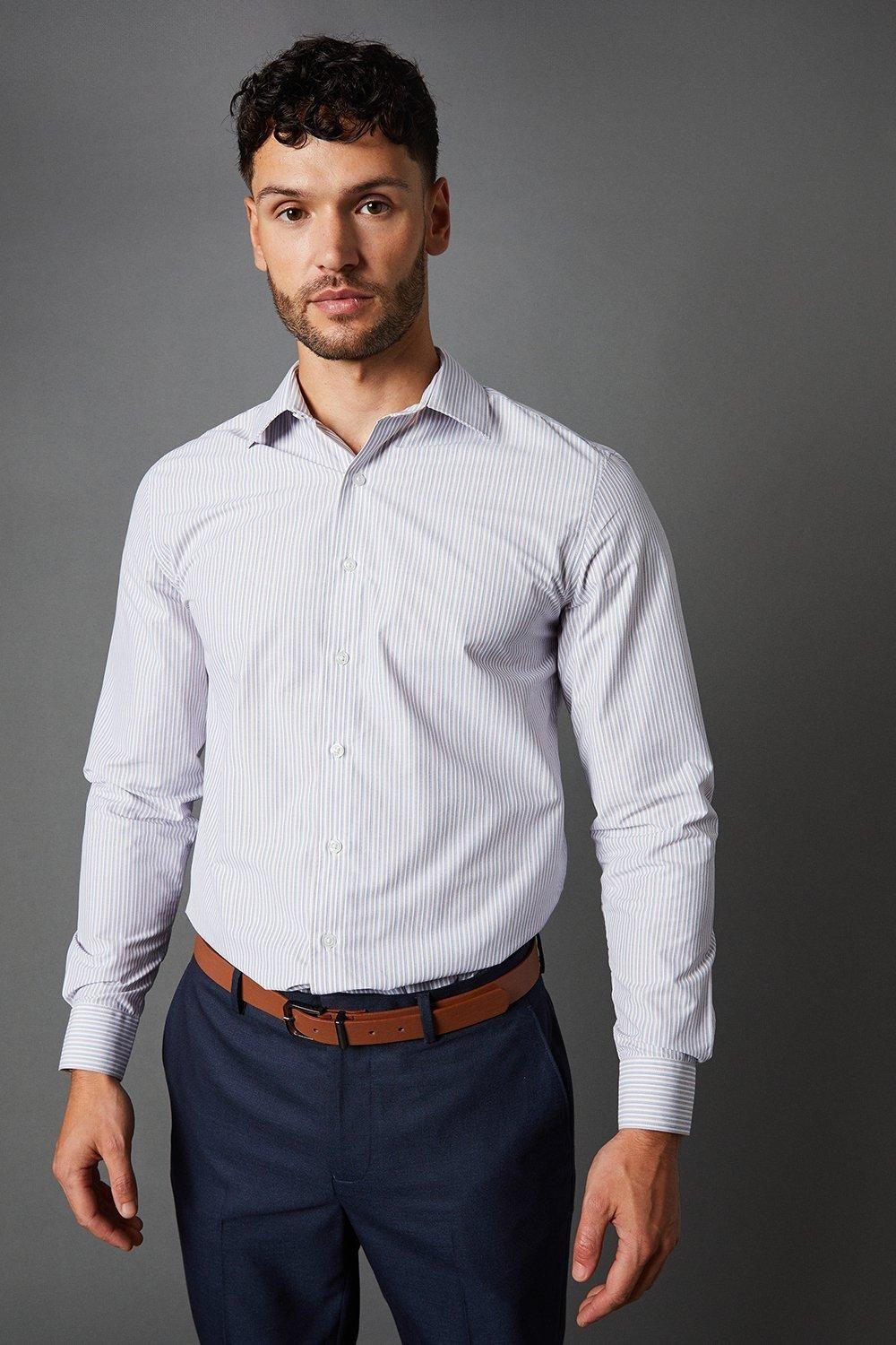 White Multi Stripe Easy Iron Slim Fit Long Sleeve Shirt by BURTON
