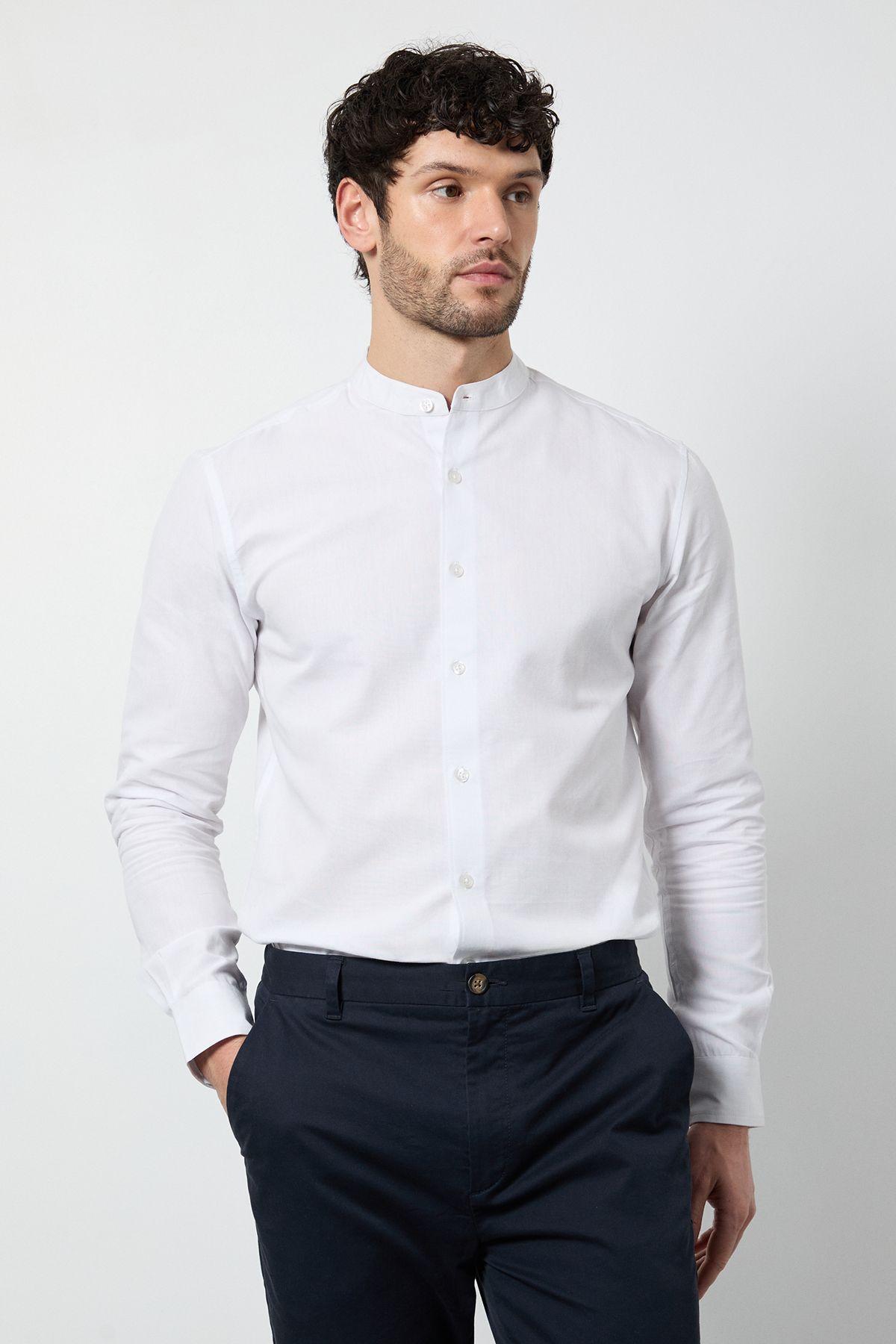 White Oxford Grandad Long Sleeve Shirt by BURTON