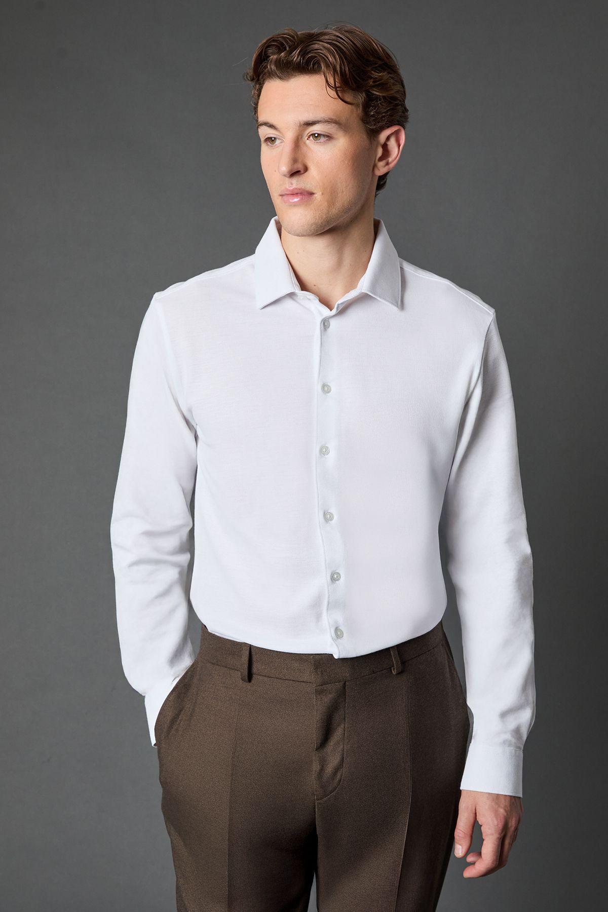 White Pique Slim Fit Long Sleeve Shirt by BURTON