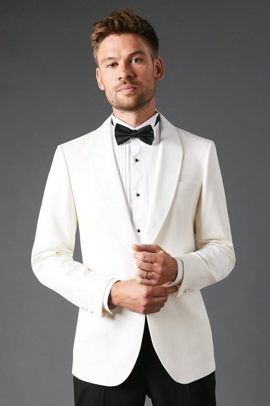 White Slim Fit Shawl Collar Tuxedo Jacket by BURTON