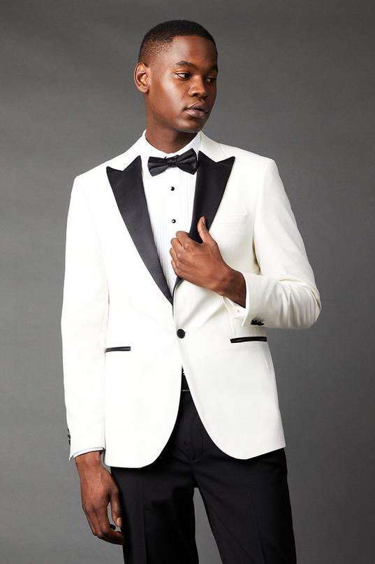 White Tailored Fit Peak Collar Tuxedo Jacket by BURTON
