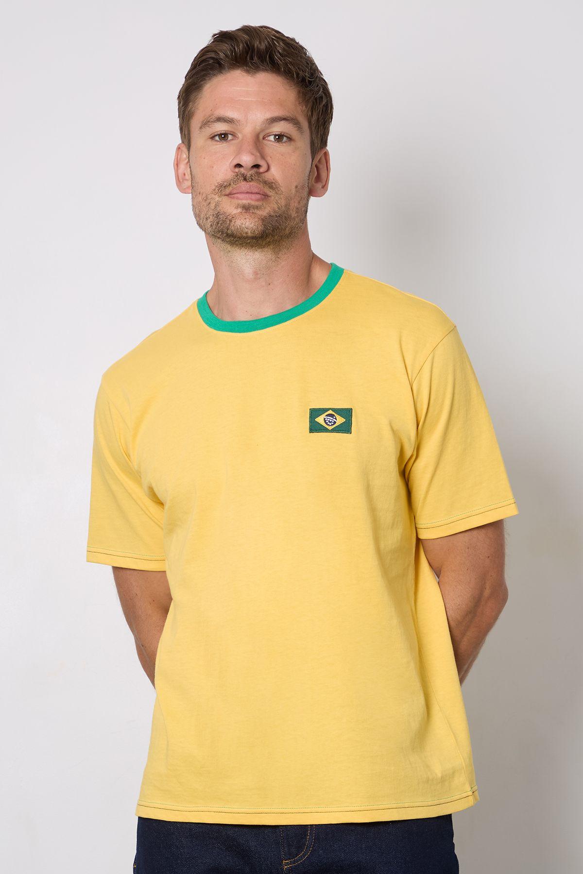 Yellow Brazil Print Crew Neck T-Shirt by BURTON