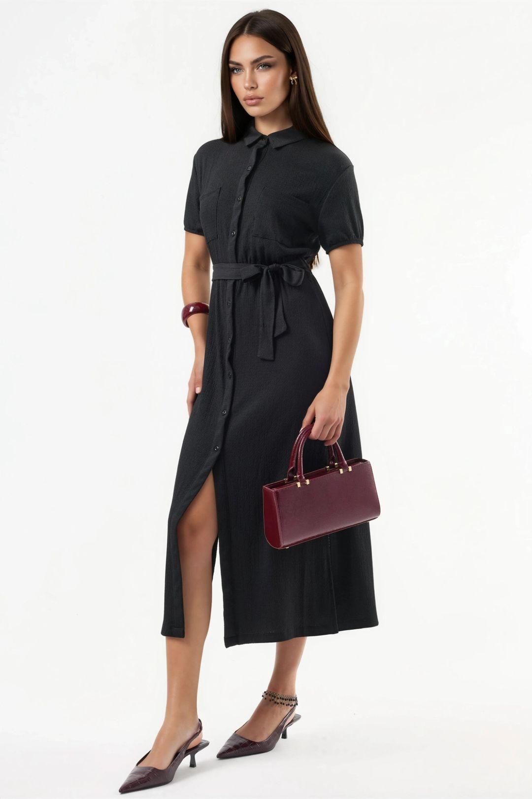 Belted Midi Shirt Dress by BUSEM