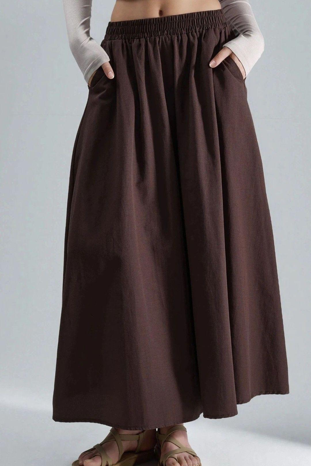Elastic Waist Maxi Skirt with Pockets by BUSEM
