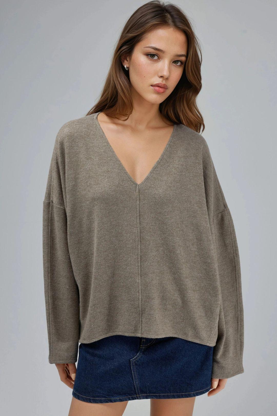 V-Neck Long Sleeve Blouse by BUSEM