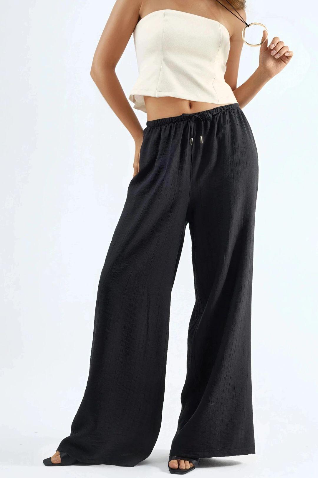Wide Leg Drawstring Waist Pants with Pockets by BUSEM