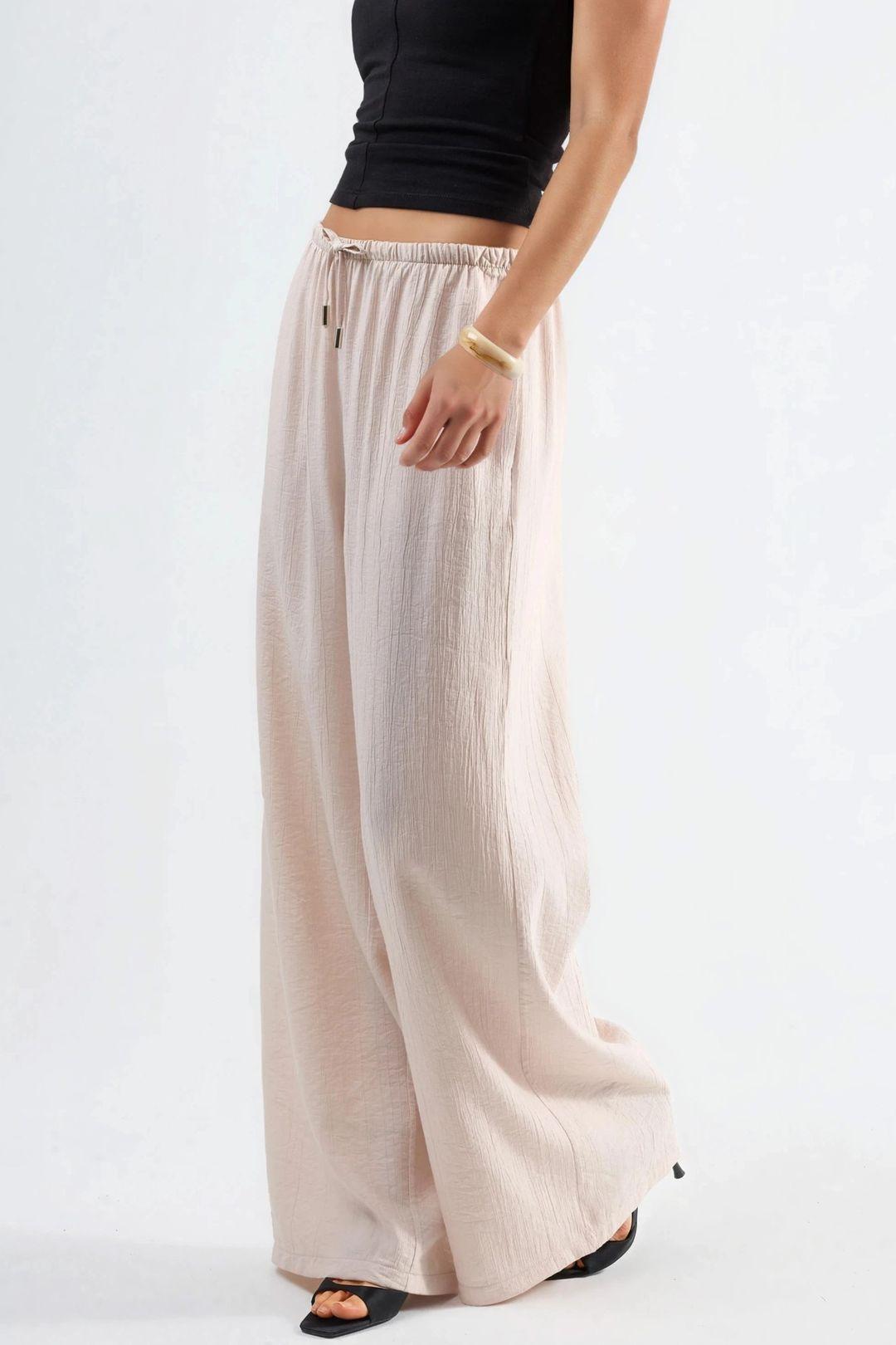 Wide Leg Drawstring Waist Pants with Pockets by BUSEM