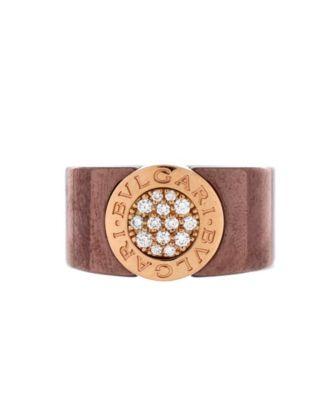 Cigar Band Ring 18k Rose Gold and Metal with Diamonds by  BVLGARI