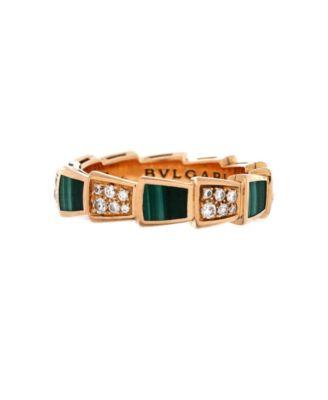 Large Serpenti Viper Ring 18K Rose Gold with Malachite and Diamonds by  BVLGARI