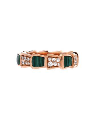 Large Serpenti Viper Ring 18K Rose Gold with Malachite and Diamonds by  BVLGARI