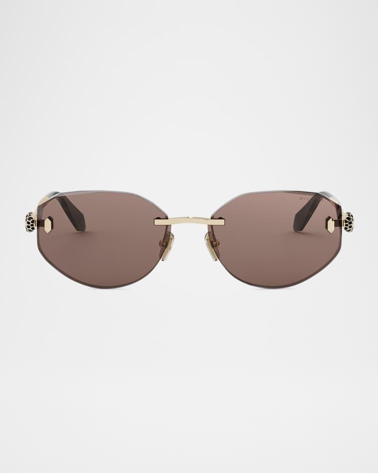 Serpenti Forever Rimless Oval Metal Sunglasses by BVLGARI