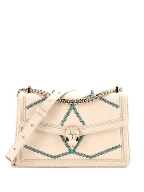 Serpenti Forever Whipstitched Leather Small shoulder bag by BVLGARI 