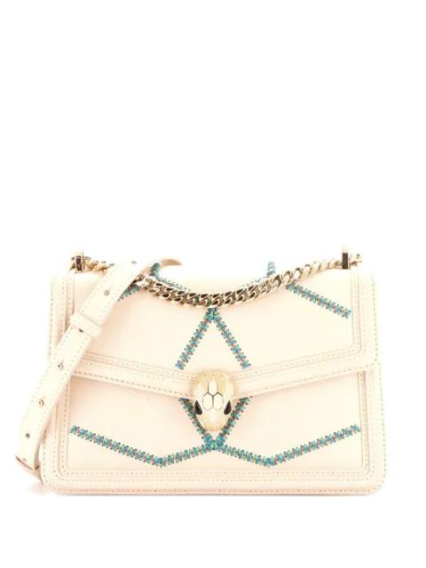 Serpenti Forever Whipstitched Leather Small shoulder bag by BVLGARI 