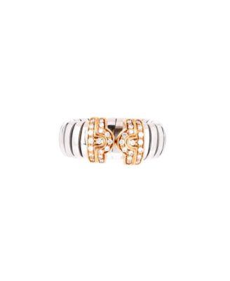 Tubogas Parentesi Ring Stainless Steel and 18K Gold with Diamond by  BVLGARI