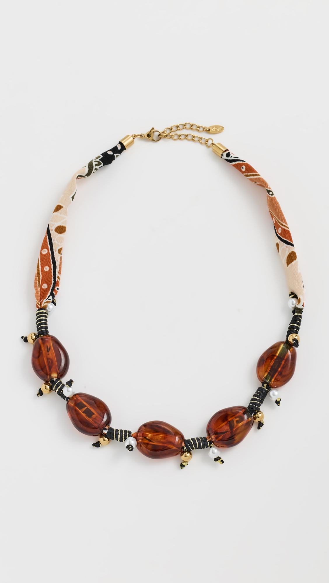 Bandana Beaded Amber Necklace by BY ADINA EDEN